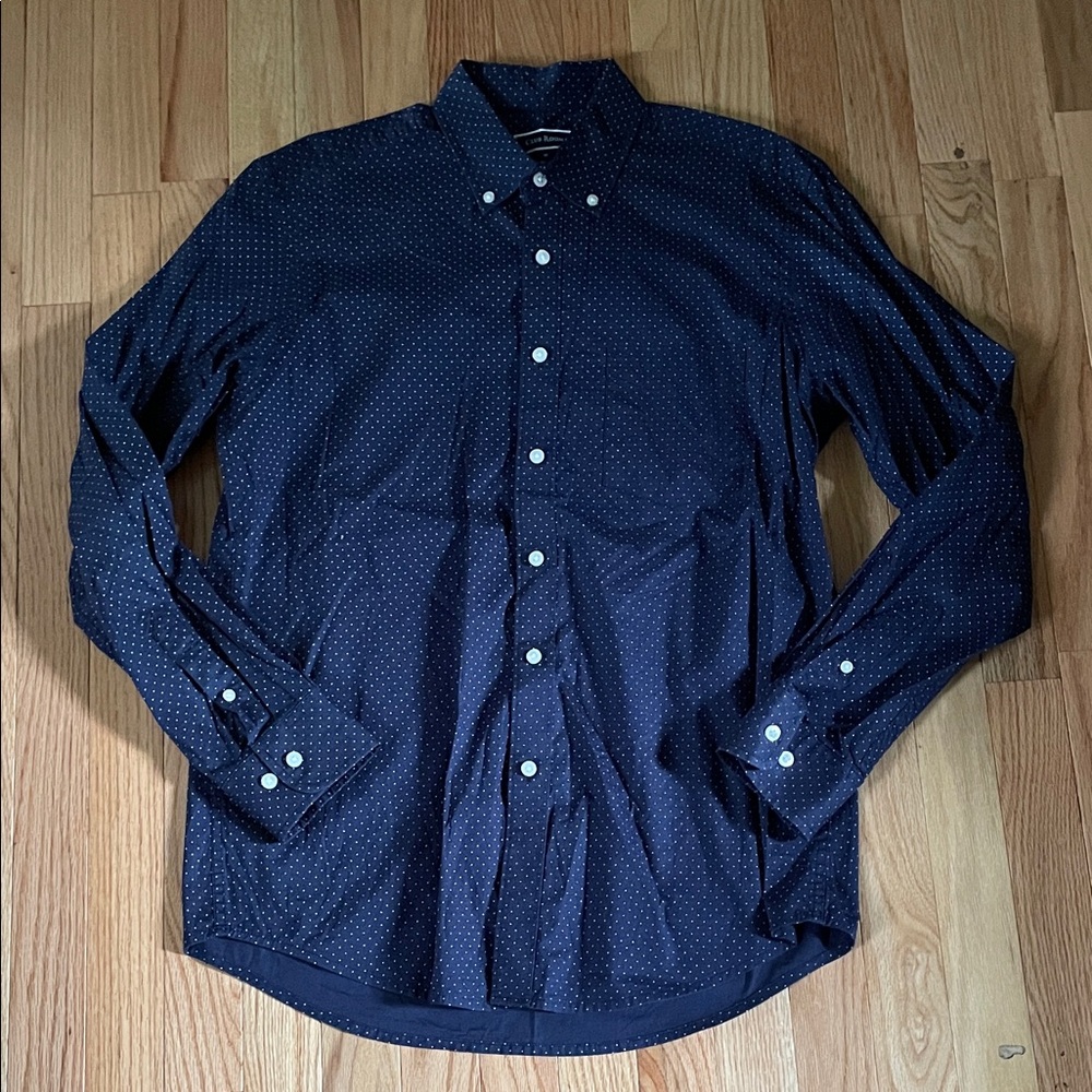 Club Room Shirt Mens Medium Blue Polka Dot Button Up Casual Preppy Cotton